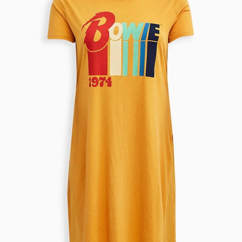 Torrid Cotton Blend Split Side David Bowie Tunic Tee Yellow